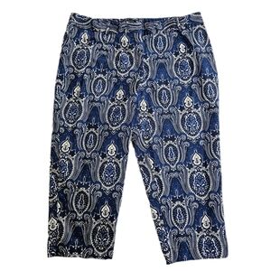 Talbots Petite 16 Capri Heritage Blue Paisley Career Office Church Stretch Pants